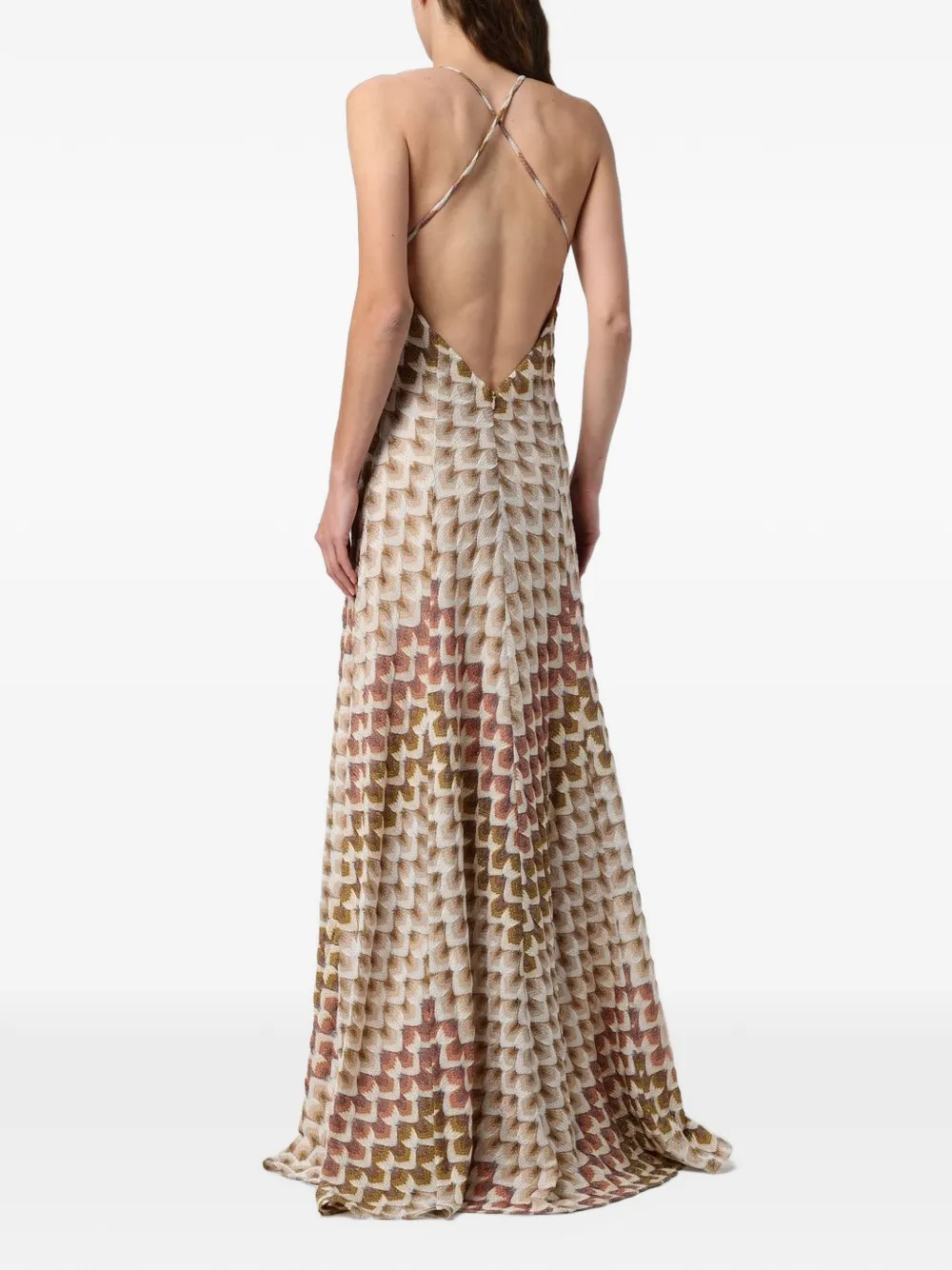 Missoni long viscose-lamé dress with crossed-straps Beige