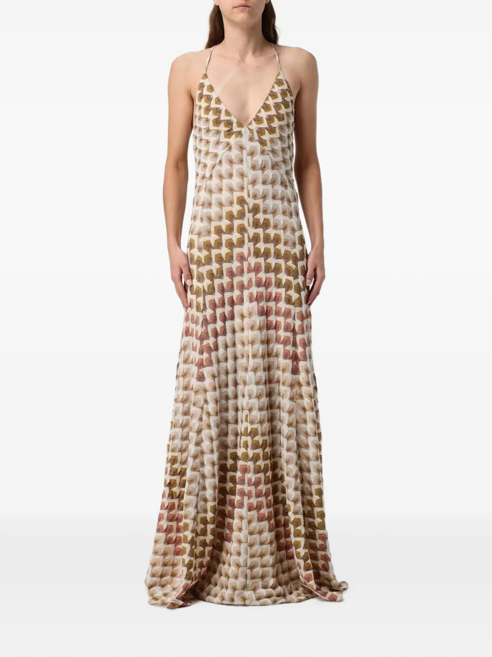 Missoni long viscose-lamé dress with crossed-straps - Toni neutri