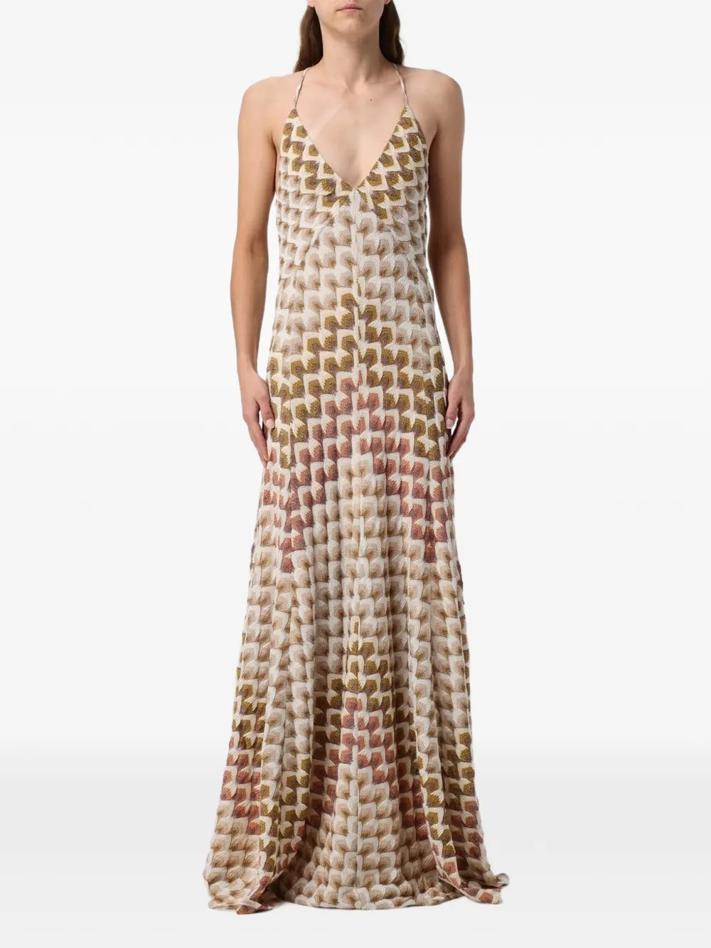 Missoni long viscose-lamé dress with crossed-straps - Toni neutri