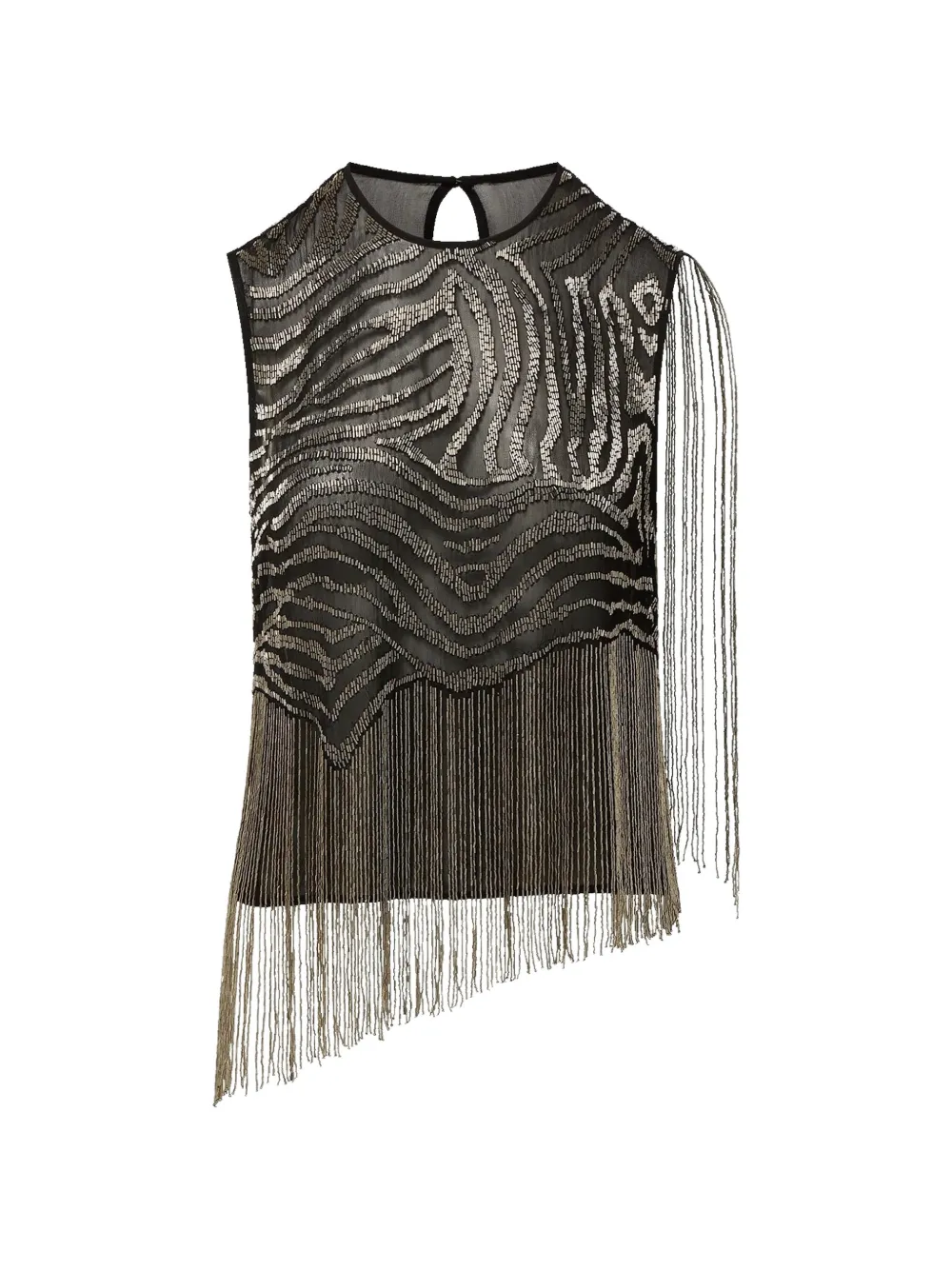 Veronica Beard Olivia beaded fringed top Zwart