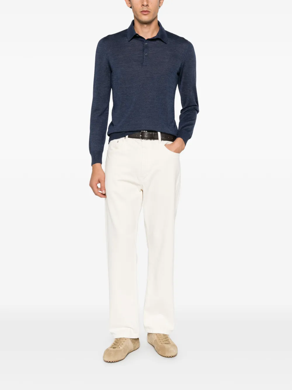Barba long-sleeve polo shirt Blauw