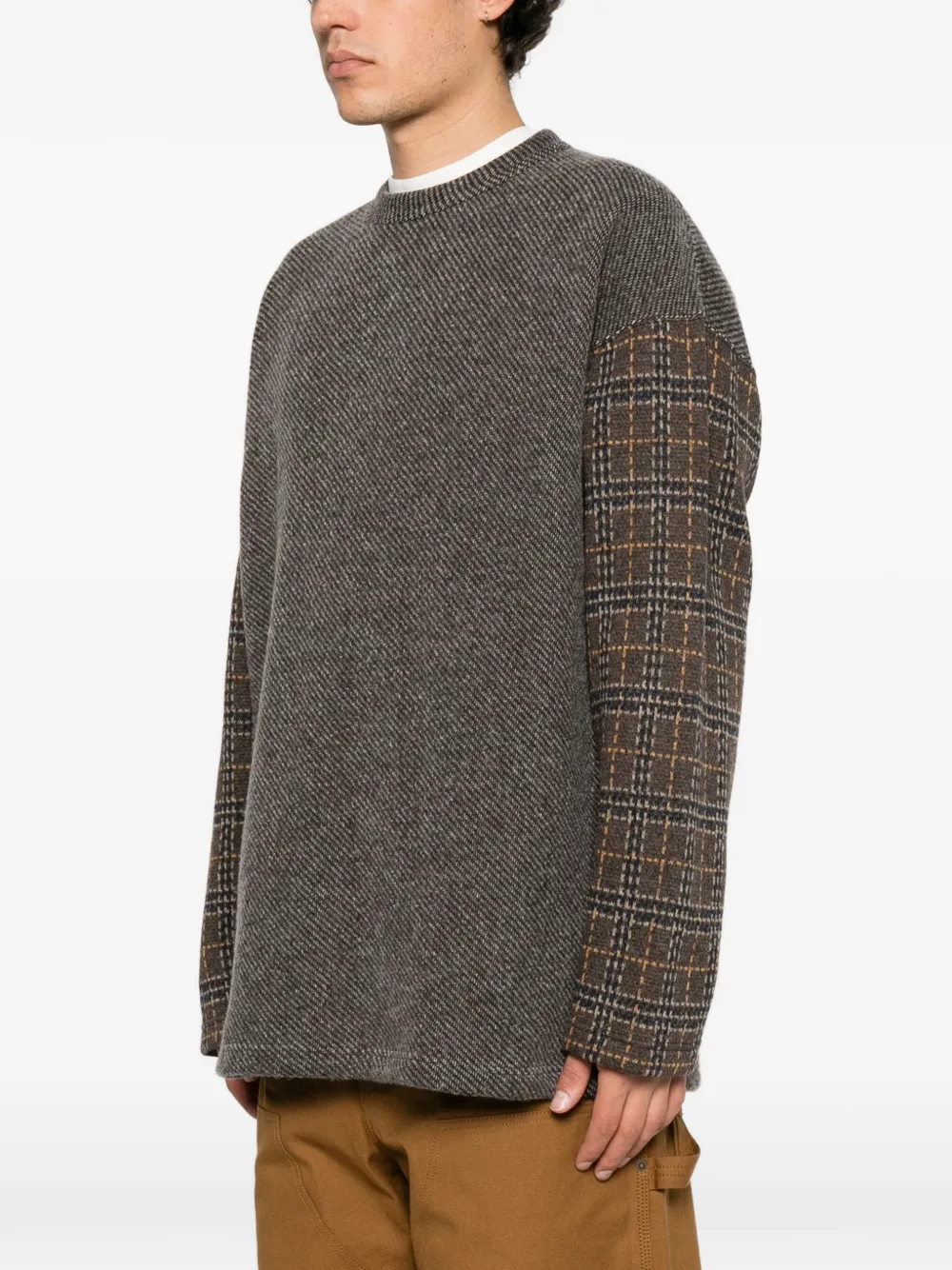 Comme des Garçons Homme check-pattern panelled sweater Grijs