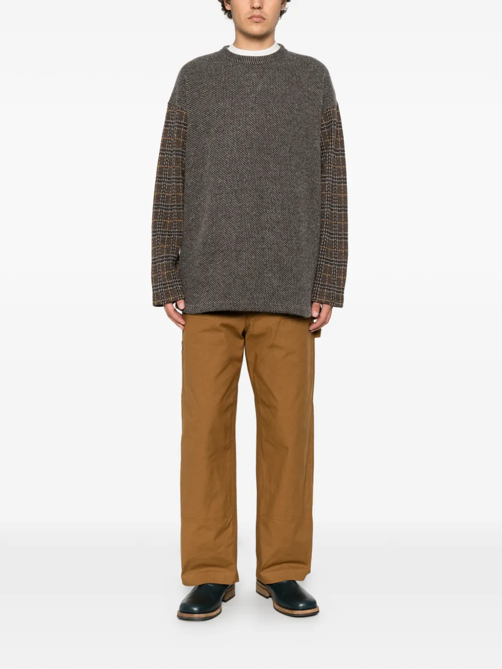 Comme des Garçons Homme check-pattern panelled sweater Grijs
