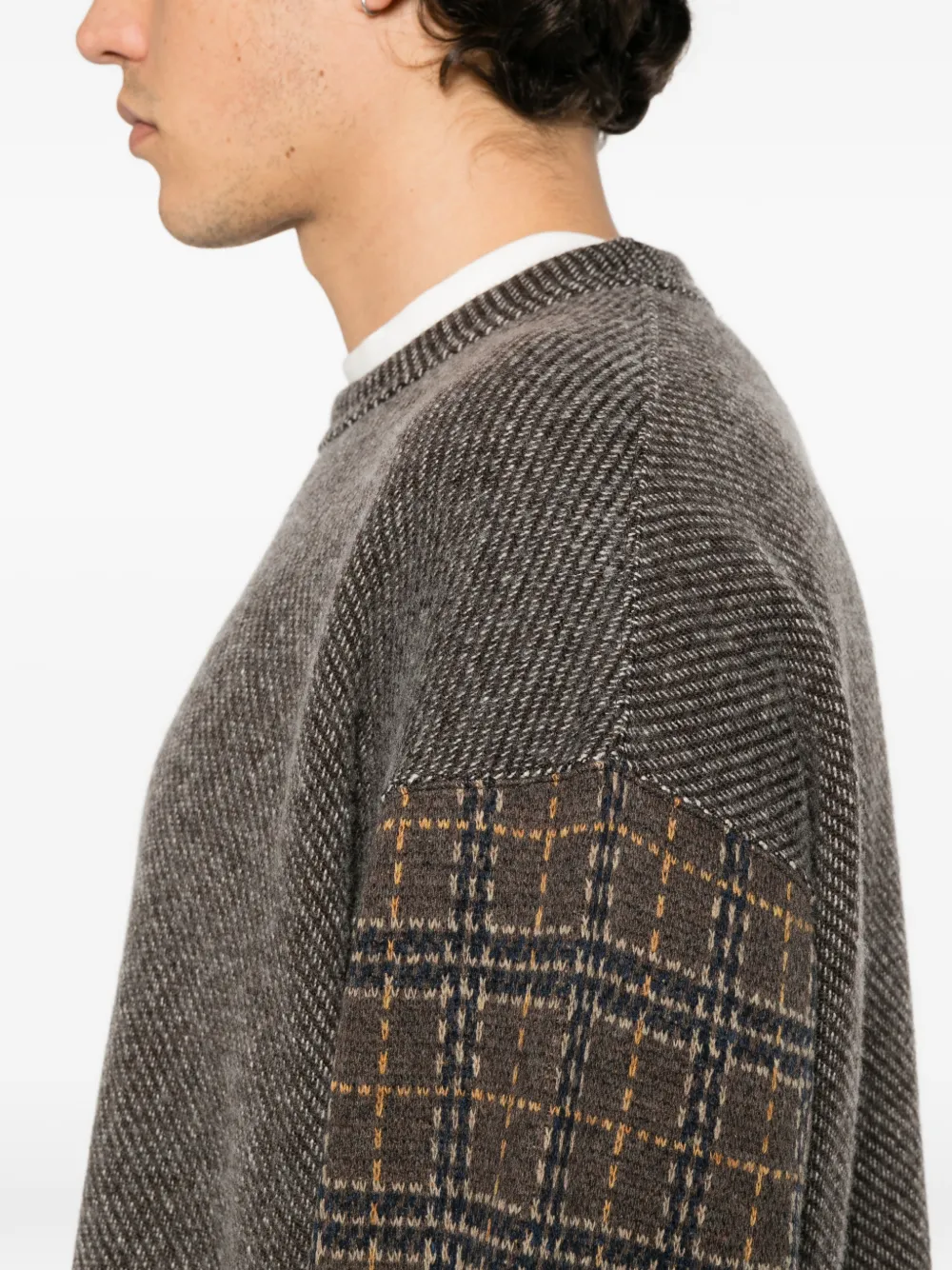 Comme des Garçons Homme check-pattern panelled sweater Grijs