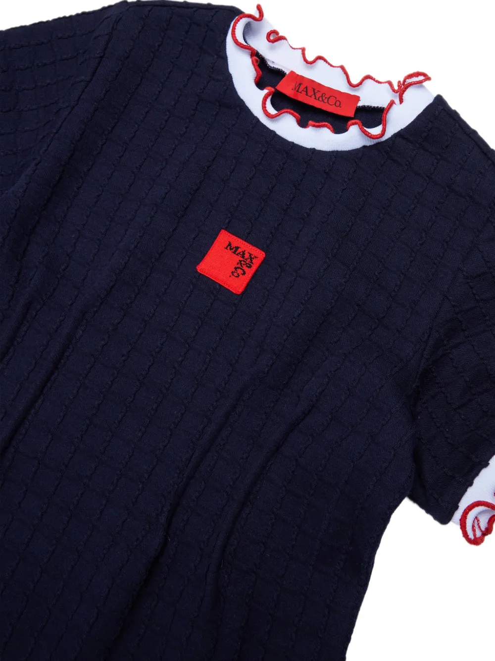 MAX&Co. Kids cable-knit ruffled dress Blauw