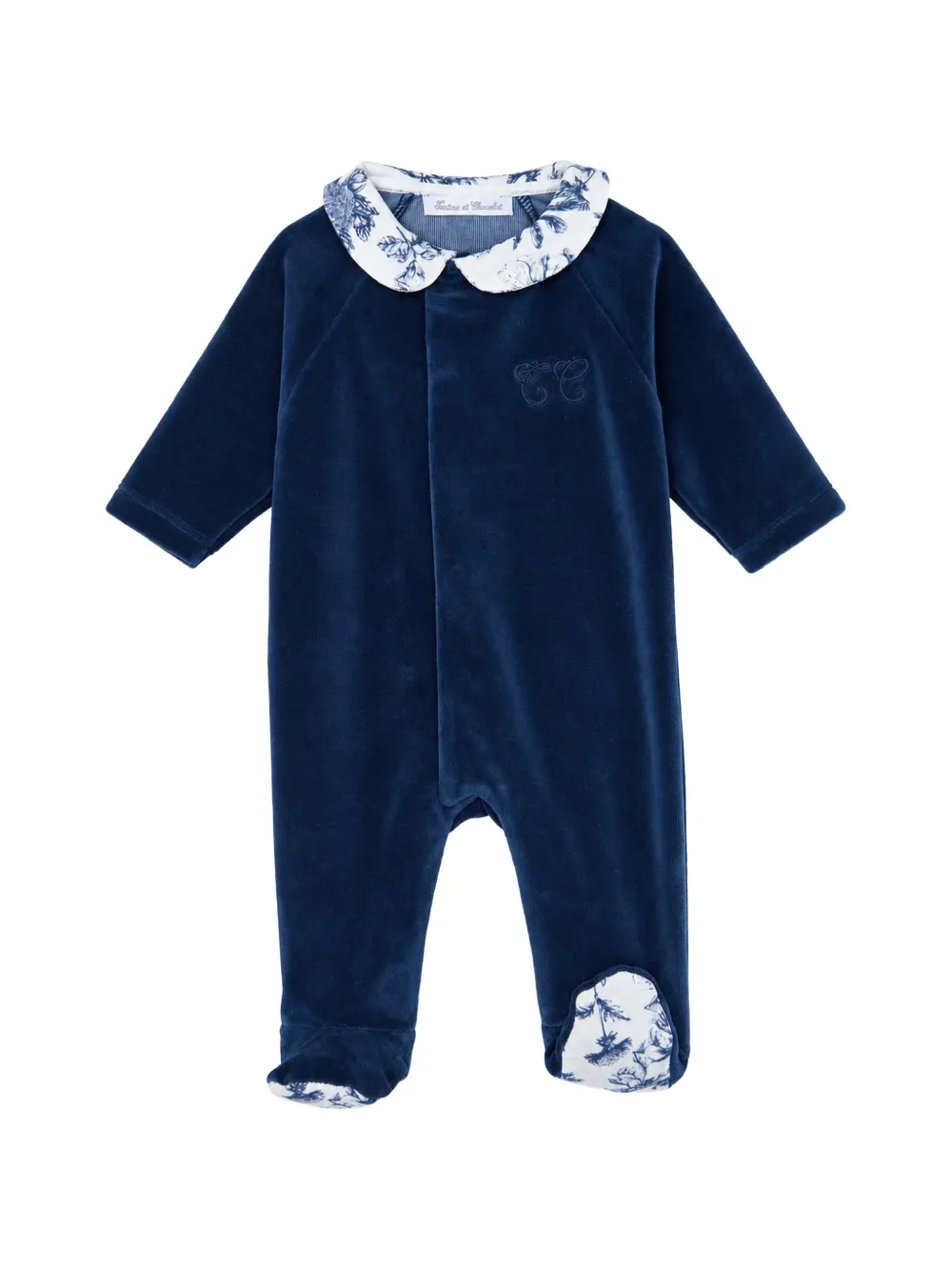 Tartine Et Chocolat velvet floral-collar pajama Blauw