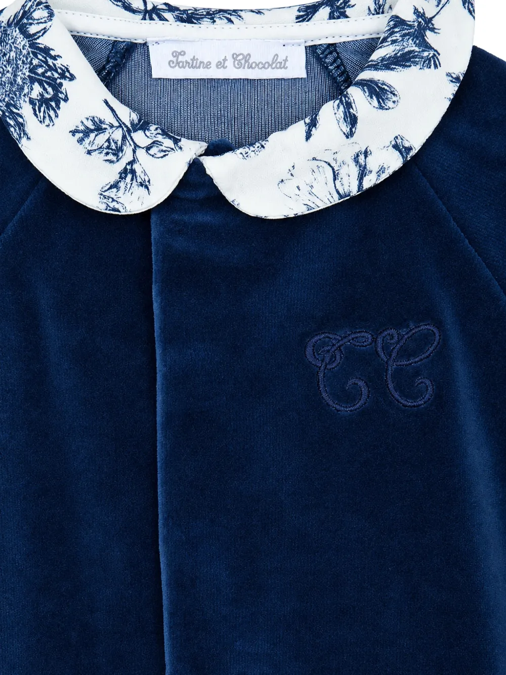 Tartine Et Chocolat velvet floral-collar pajama Blauw