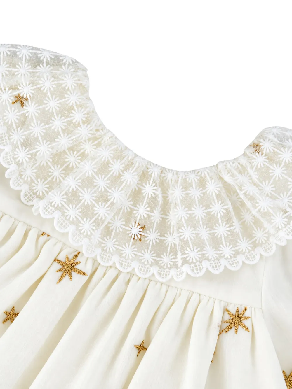 Tartine Et Chocolat star-embroidered lace-collar dress Beige