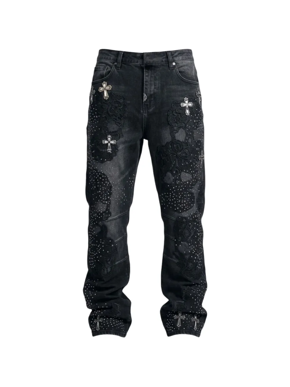 GUAPI Obsidian Black Sacred Skull straight-leg jeans - Nero