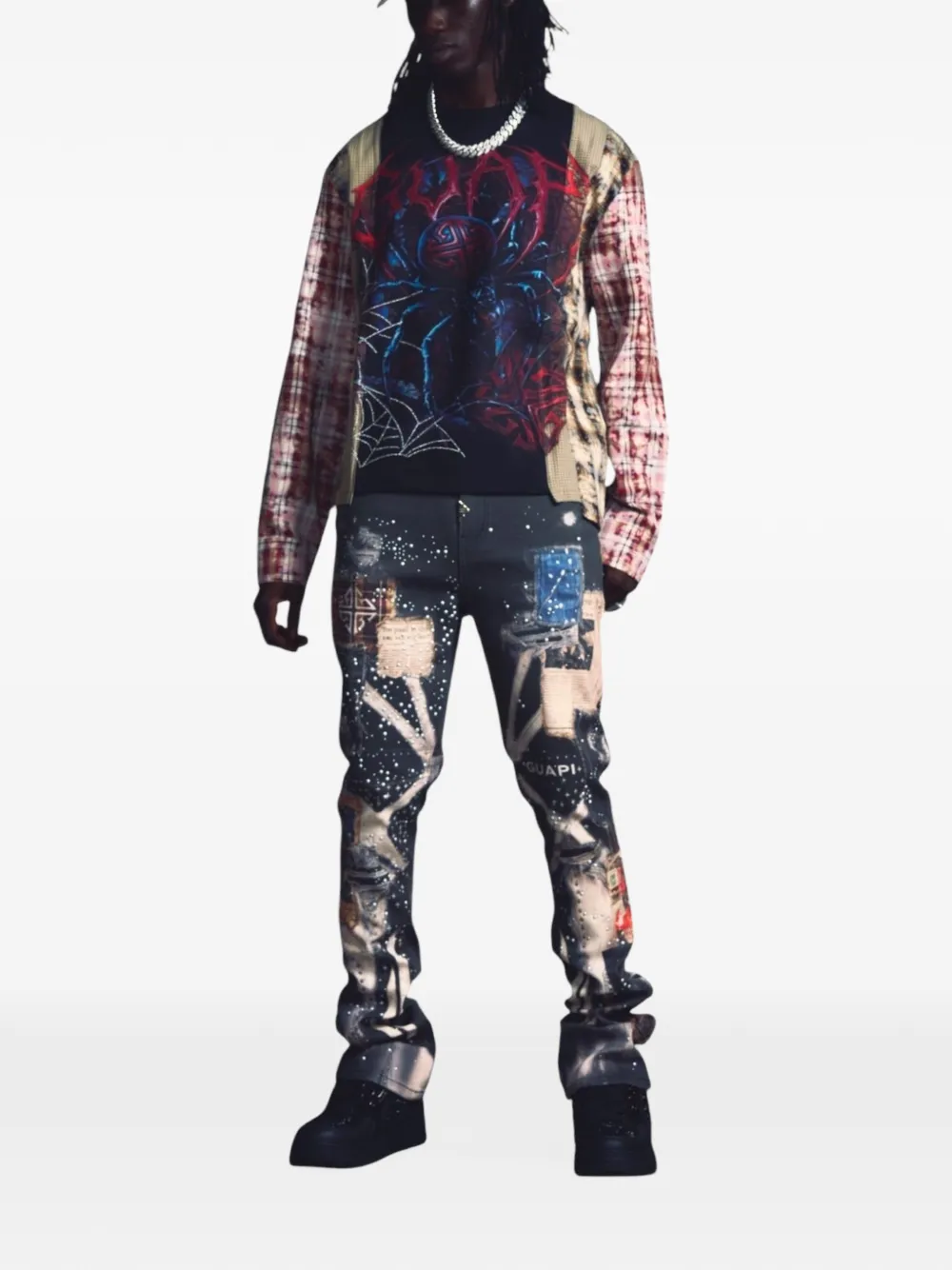 GUAPI Vintage Black Chronicle graphic-print splatter-effect slim-fit jeans Zwart
