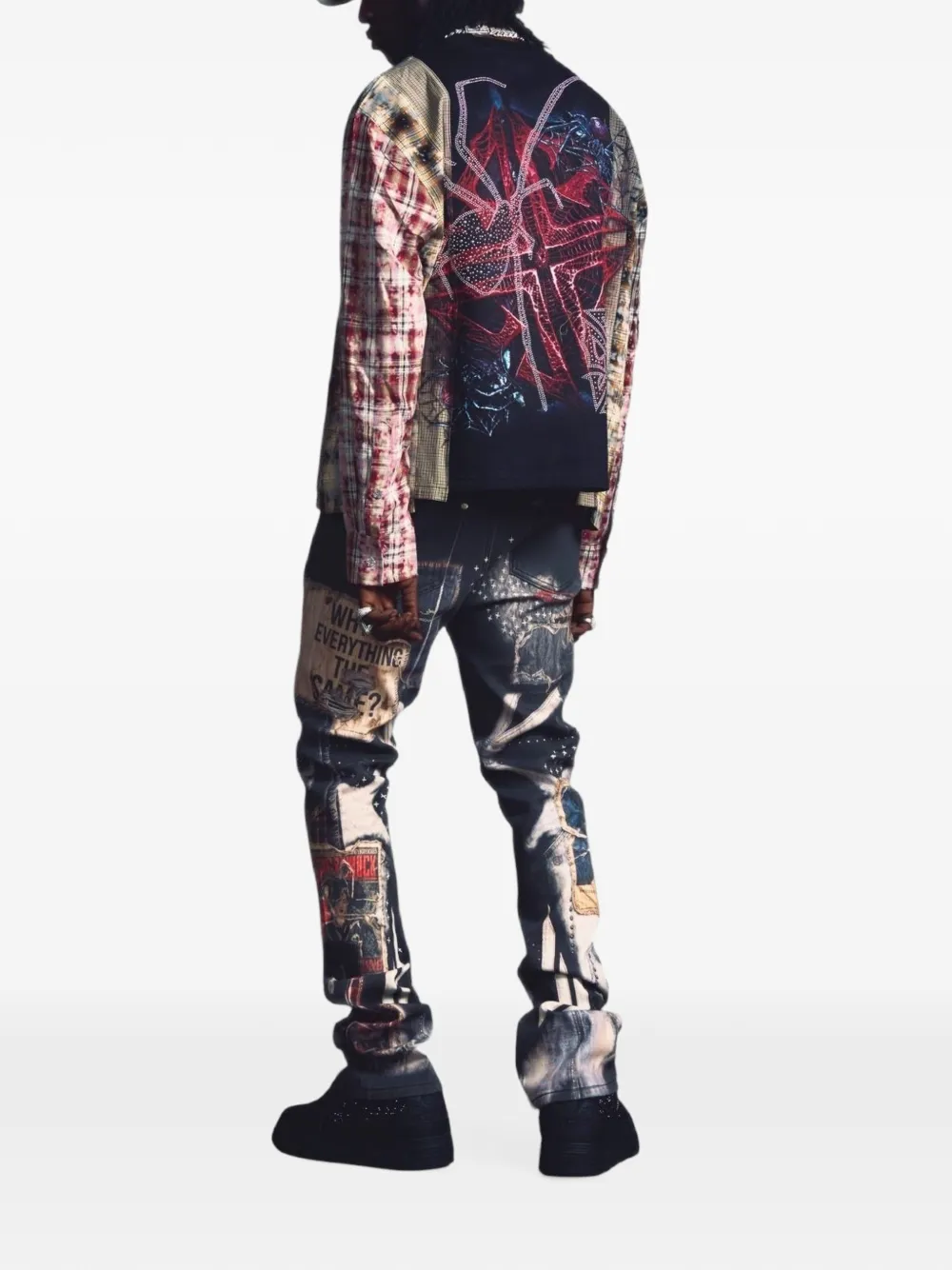 GUAPI Vintage Black Chronicle graphic-print splatter-effect slim-fit jeans Zwart