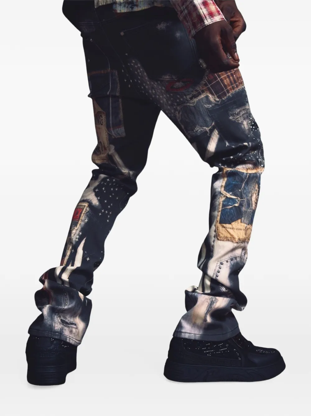 GUAPI Vintage Black Chronicle graphic-print splatter-effect slim-fit jeans Zwart