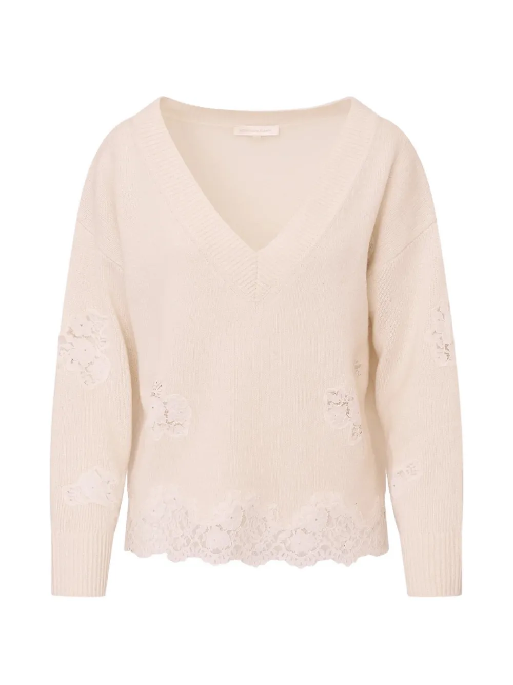 LoveShackFancy Ardena lace-trimmed sweater Beige