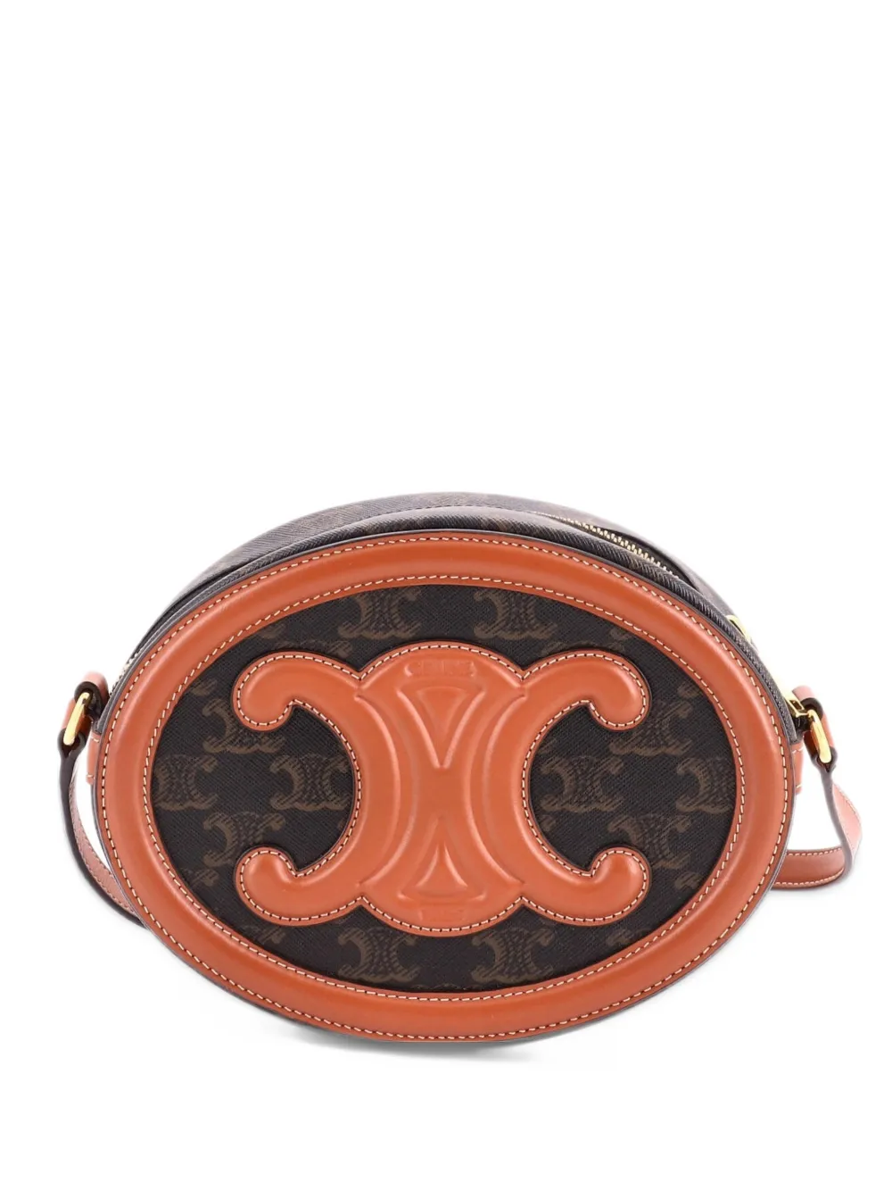 Celine Pre-Owned Triomphe Oval Triomphe Coated Canvas and Leather crossbody bag - Marrone