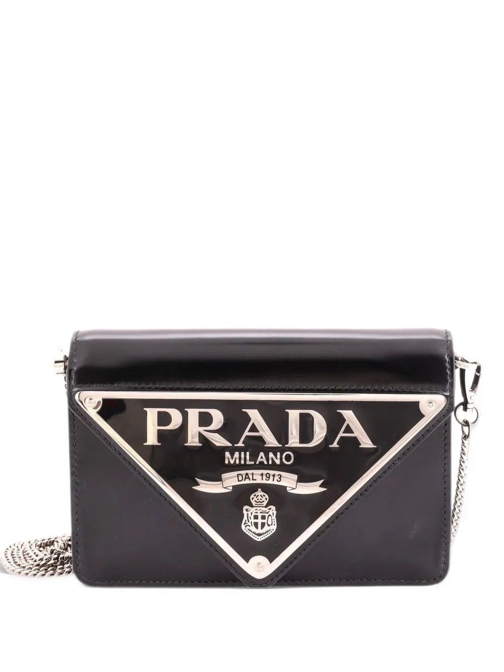 Prada Pre-Owned Maxi Triangle Logo Chain Flap Bag Brushed Leather Small crossbody bag - Nero