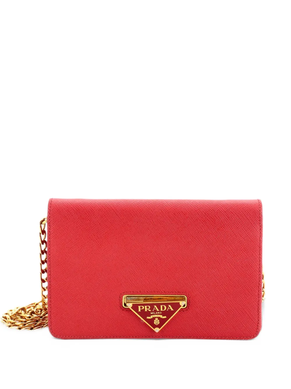 Prada Pre-Owned Borsa a spalla piccola in pelle Saffiano con chiusura a girello e catena - Rosso