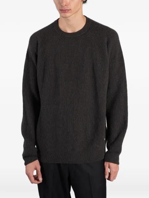 Greyed ribbed-knit raglan-sleeve sweater