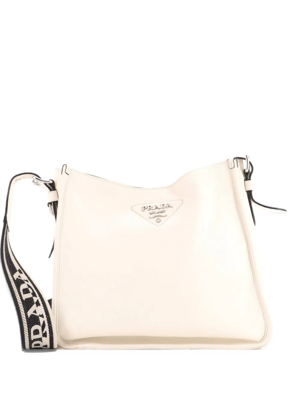 Prada Pre-Owned Logo Strap Leather Medium hobo bag - White