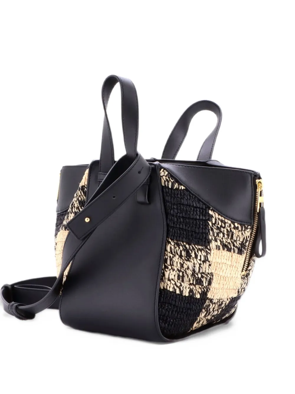 Loewe Pre-Owned Paula's Ibiza Hammock Bag Raffia and Leather Compact satchel - Black