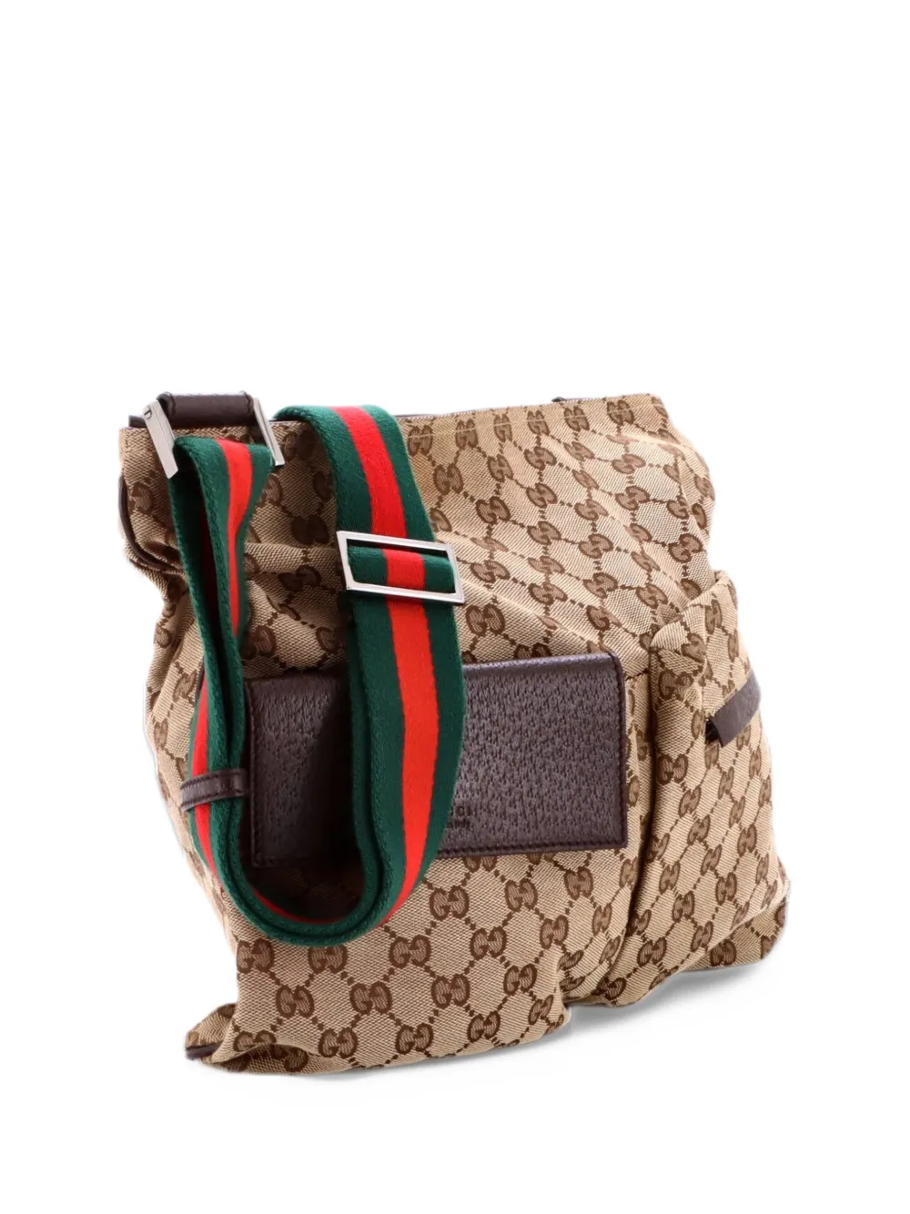 Gucci Pre-Owned Double Pocket Web Messenger GG Canvas Medium crossbody bag - Marrone