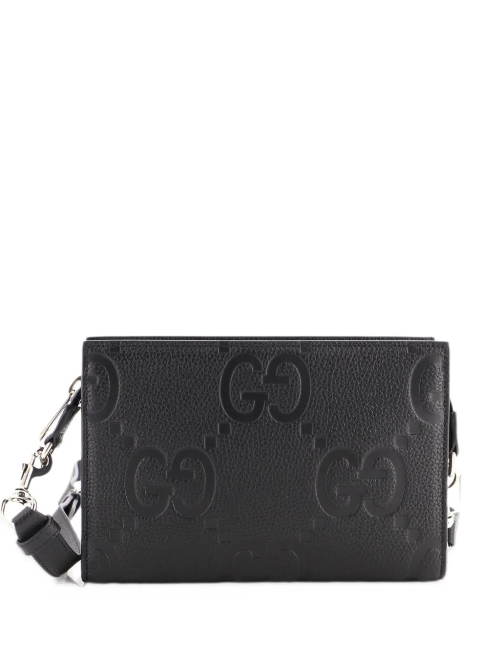 Gucci Pre-Owned Zip Crossbody Bag Jumbo GG Embossed Leather shoulder bag - Black
