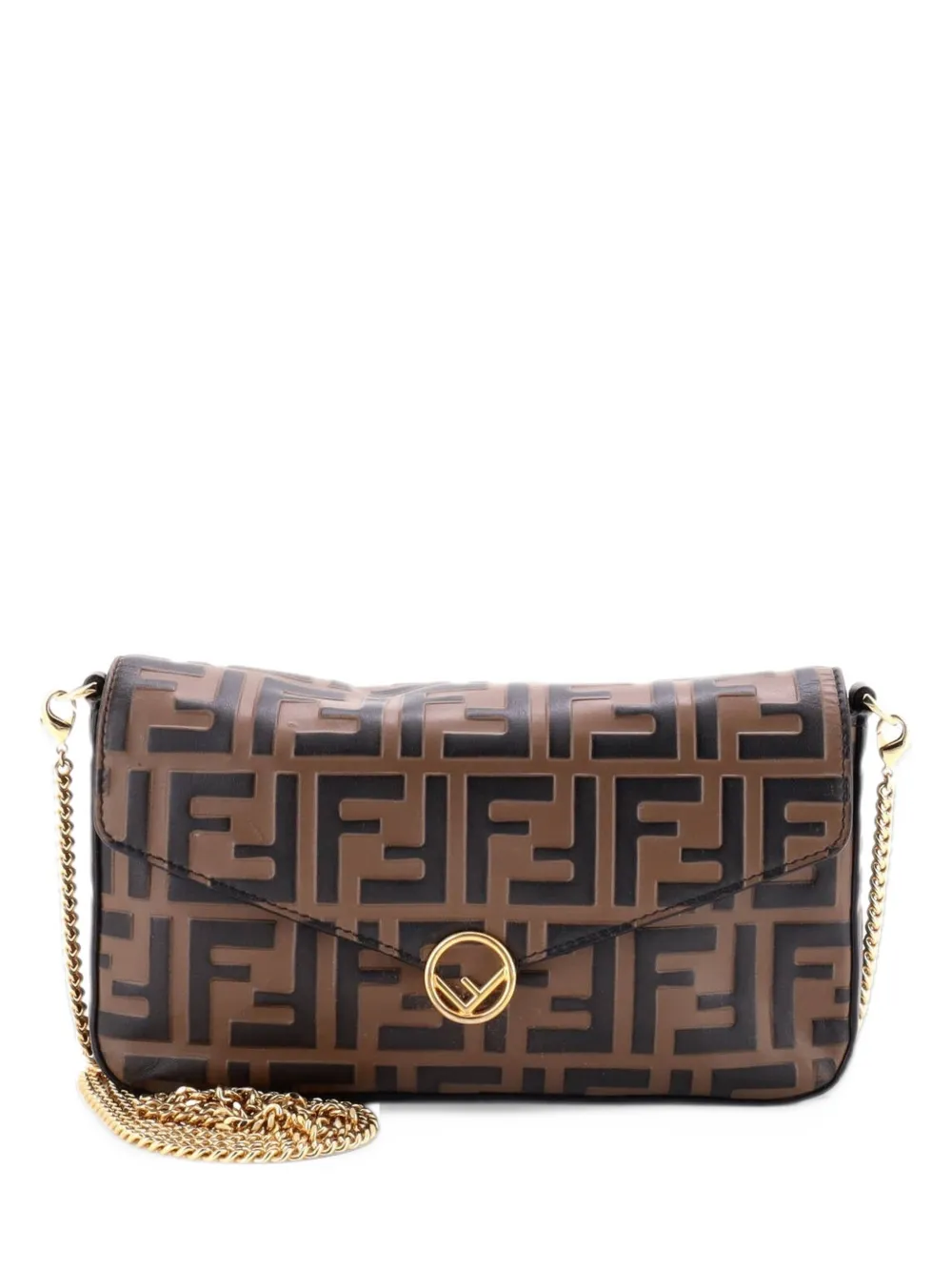 Fendi Pre-Owned F is Fendi Envelope on Chain Zucca Embossed Leather clutch bag - Brown