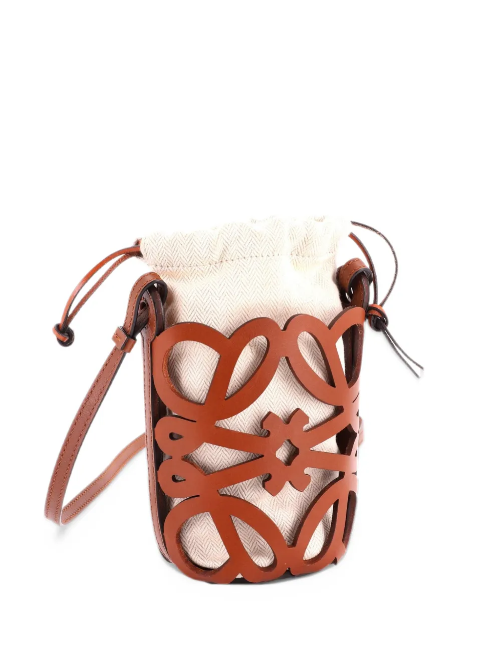 Loewe Pre-Owned Anagram Drawstring Crossbody Bag Leather with Canvas Mini bucket bag - Marrone