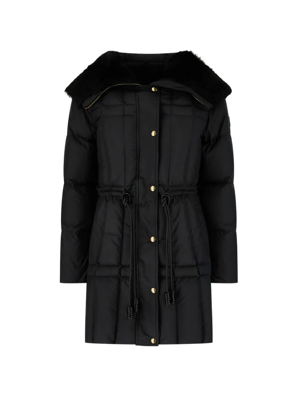 Moncler Solennel shearling-trimmed hooded short down parka jacket Zwart
