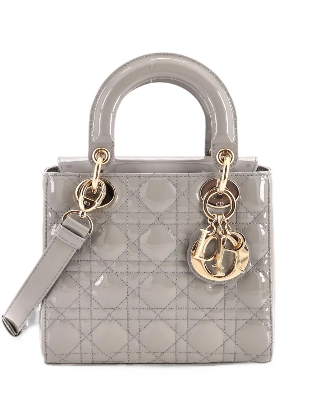 Christian Dior Pre-Owned Lady Dior Bag Cannage Quilt Patent Small satchel - Verde