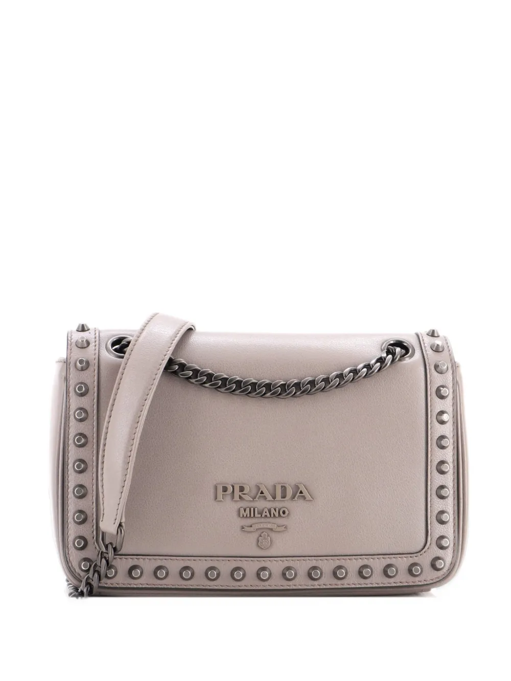 Prada Pre-Owned Chain Flap Bag Studded Glazed Calfskin Medium crossbody bag - Grey