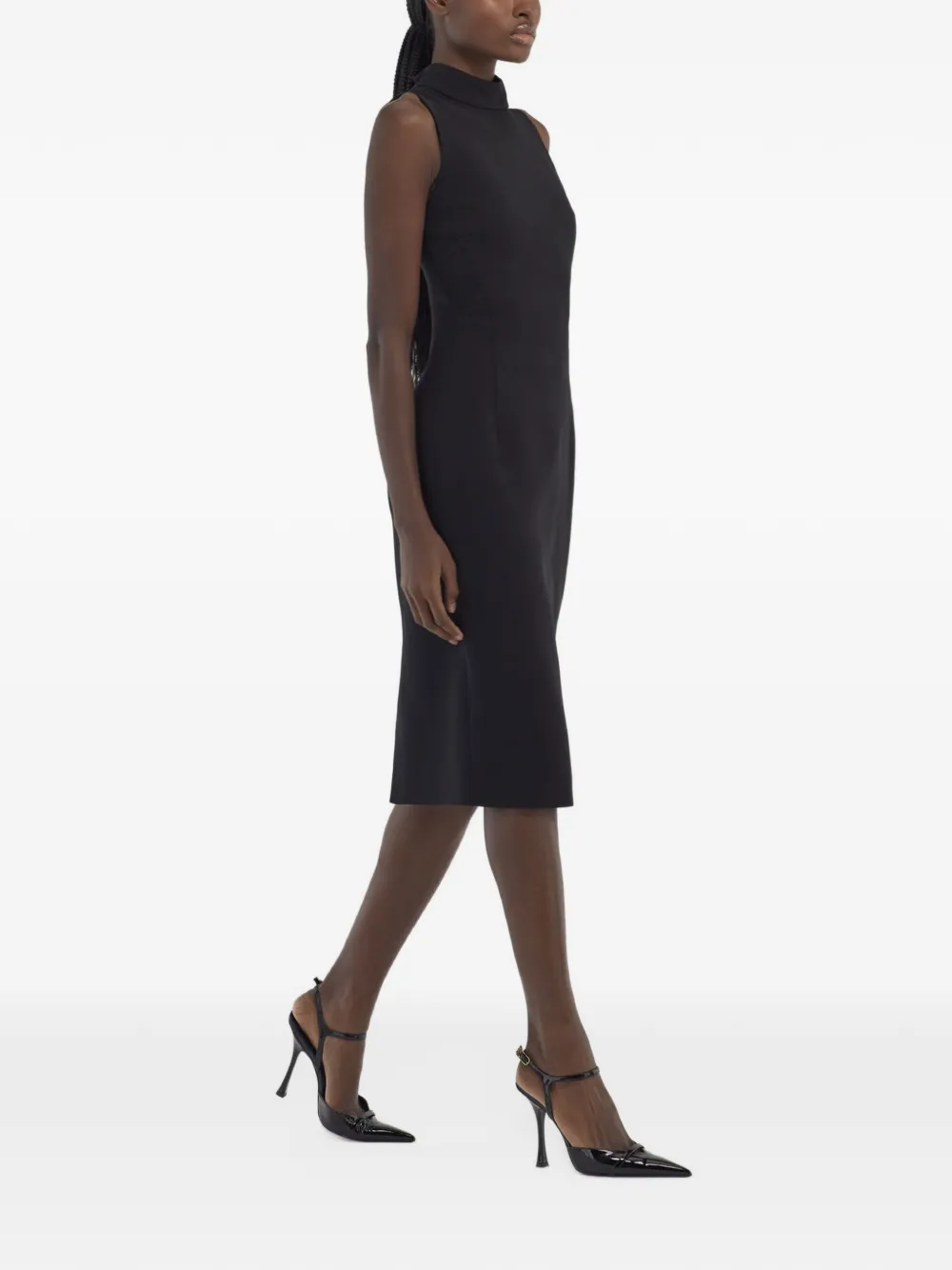 Roberto Cavalli high-neck sleeveless fitted midi dress Zwart