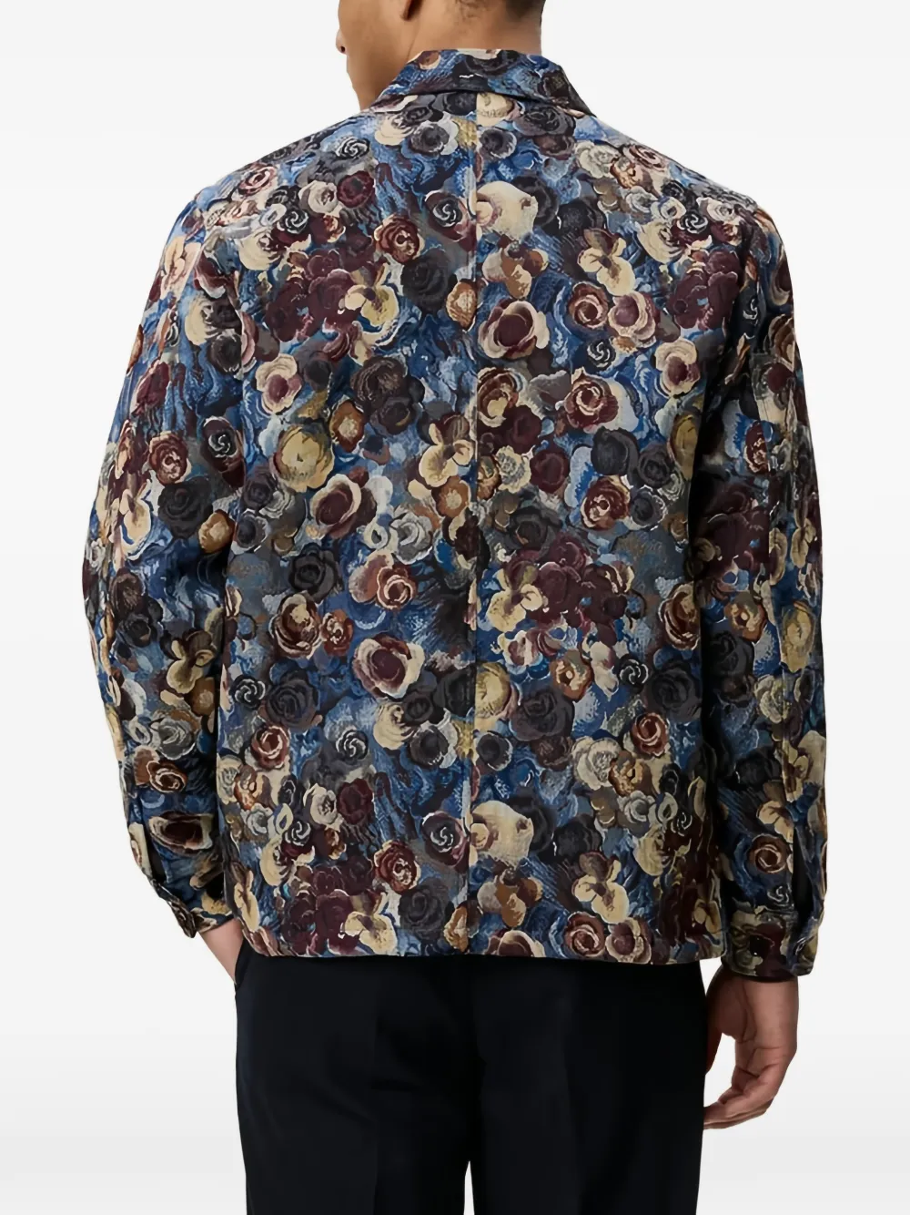 Les Deux flower jacquard shirt jacket Blauw