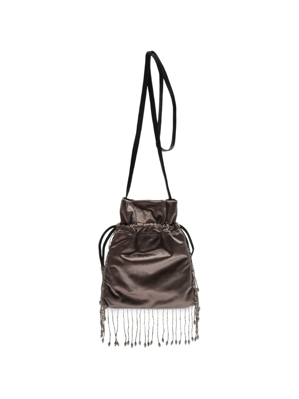MALIPARMI Rugiada bead-embellished velvet shoulder bag - Marrone