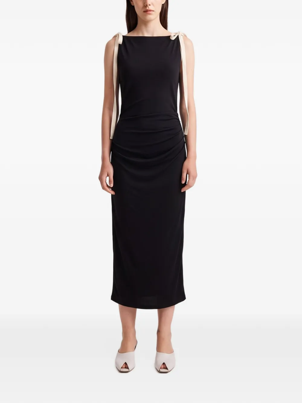 Anna Quan Testino tie-strap gathered midi dress Zwart
