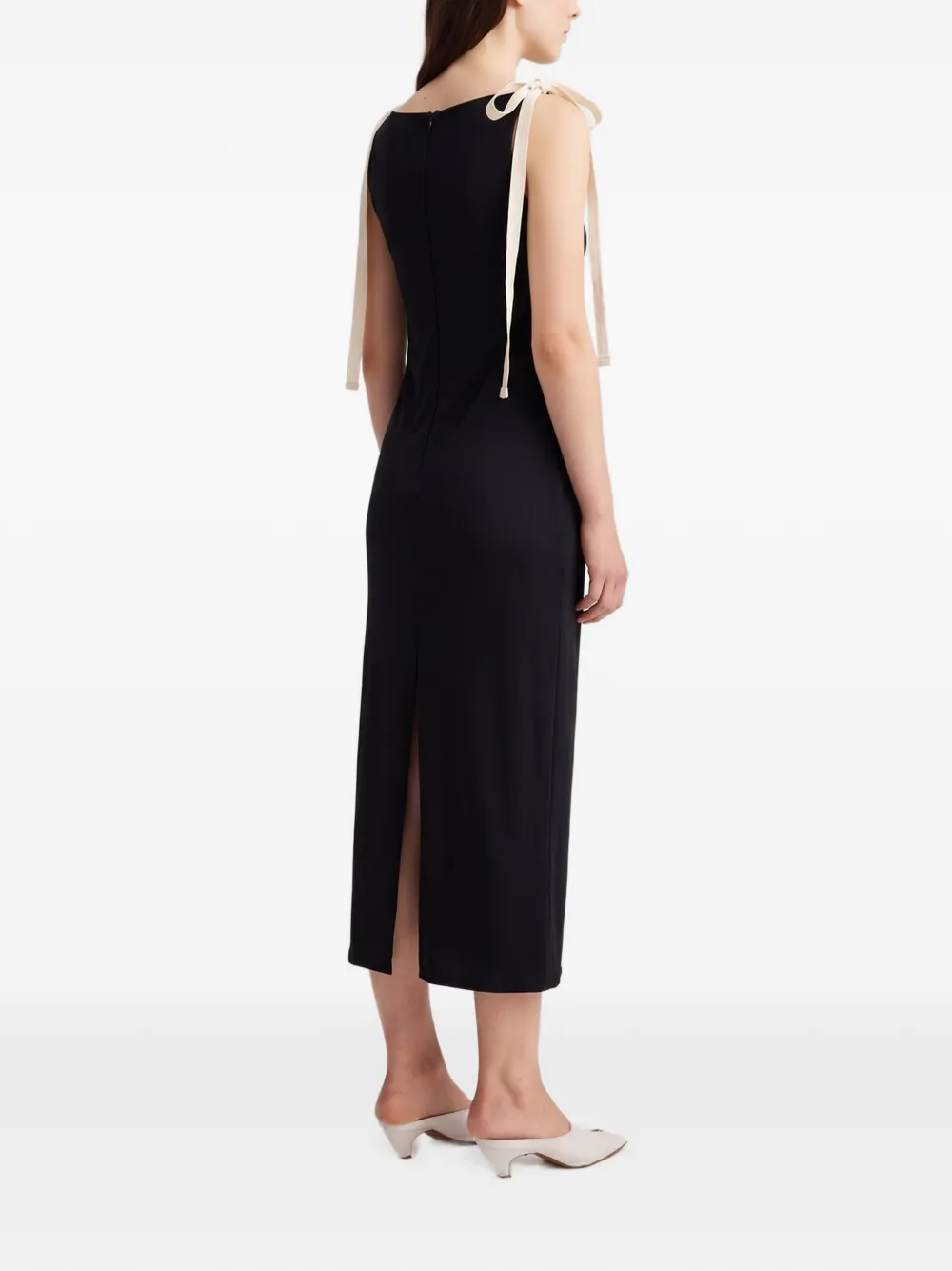 Anna Quan Testino tie-strap gathered midi dress Zwart