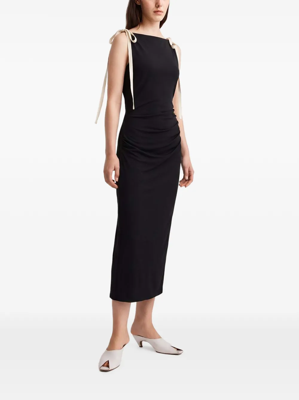 Anna Quan Testino tie-strap gathered midi dress Zwart