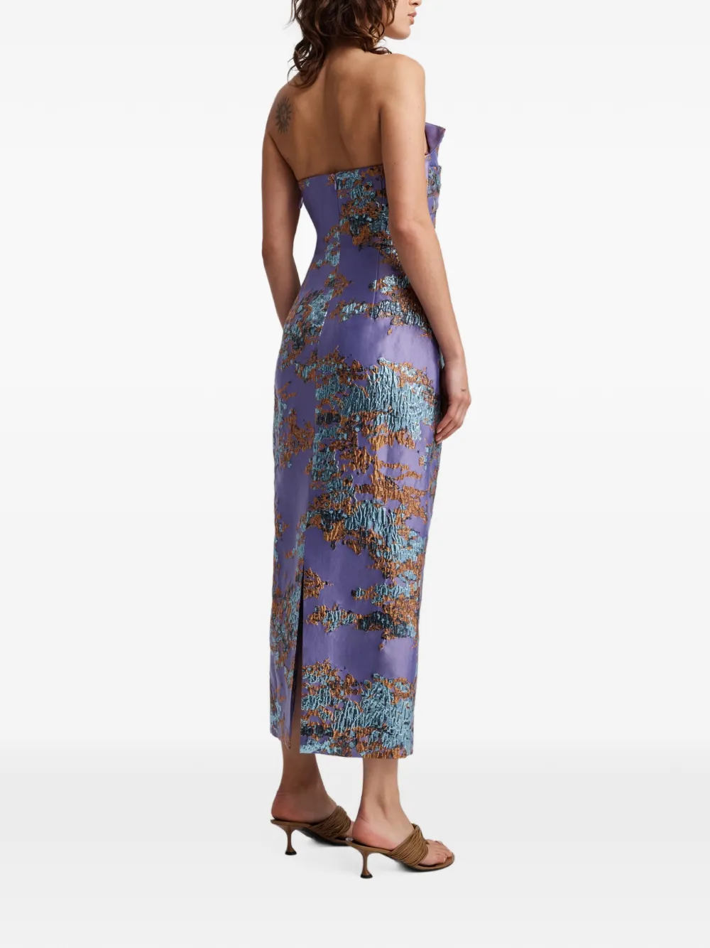 Anna Quan Marielle brocade-effect strapless midi dress Paars