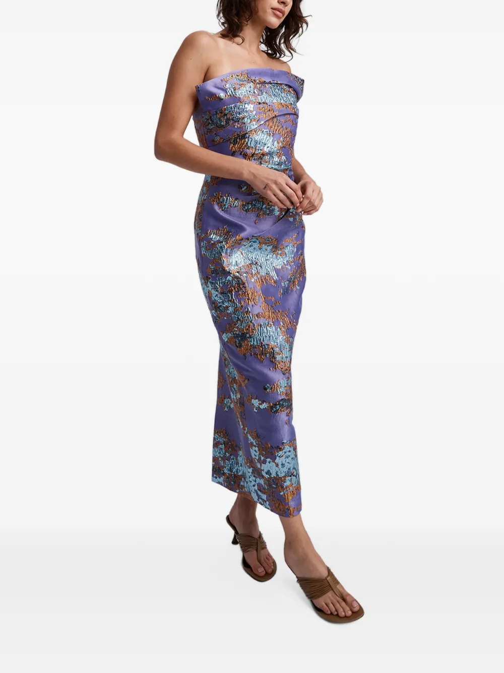 Anna Quan Marielle brocade-effect strapless midi dress Paars