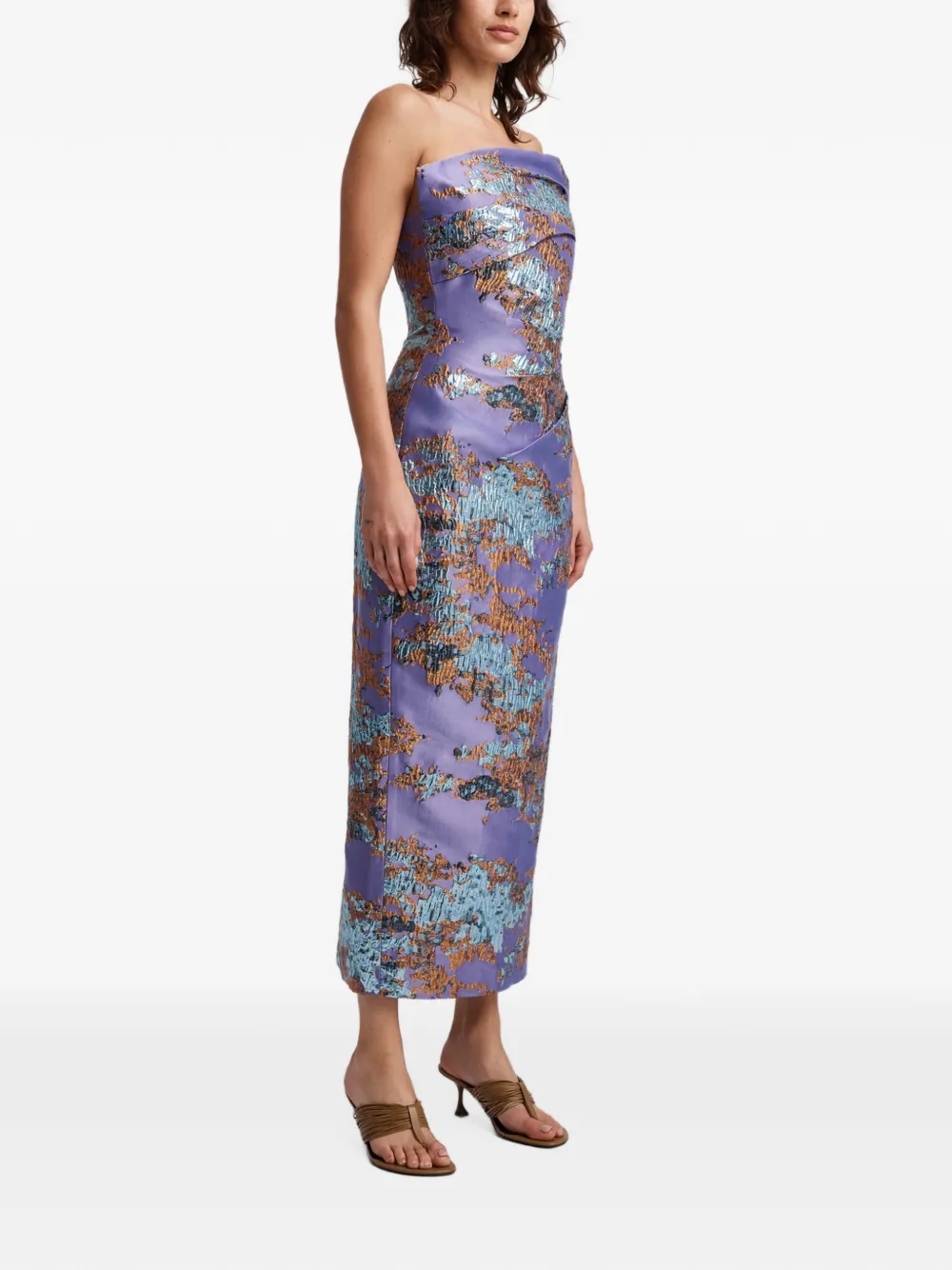 Anna Quan Marielle brocade-effect strapless midi dress Paars