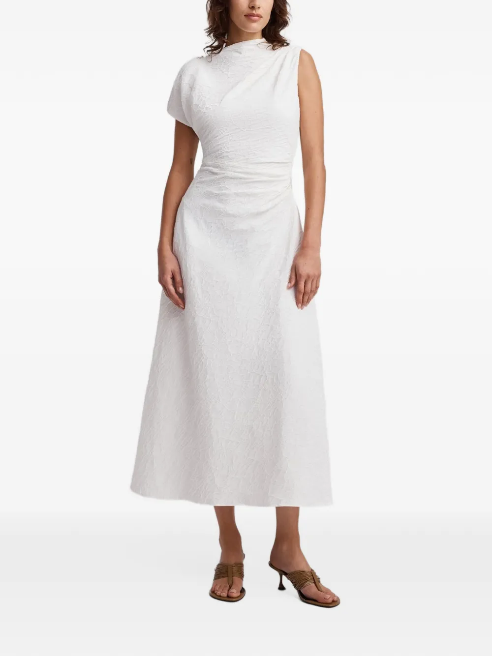 Anna Quan Charlie asymmetric ruched midi dress Wit