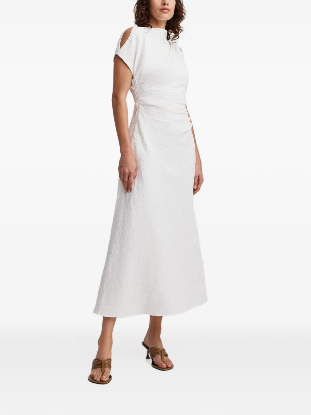 Anna Quan Charlie asymmetric ruched midi dress Wit
