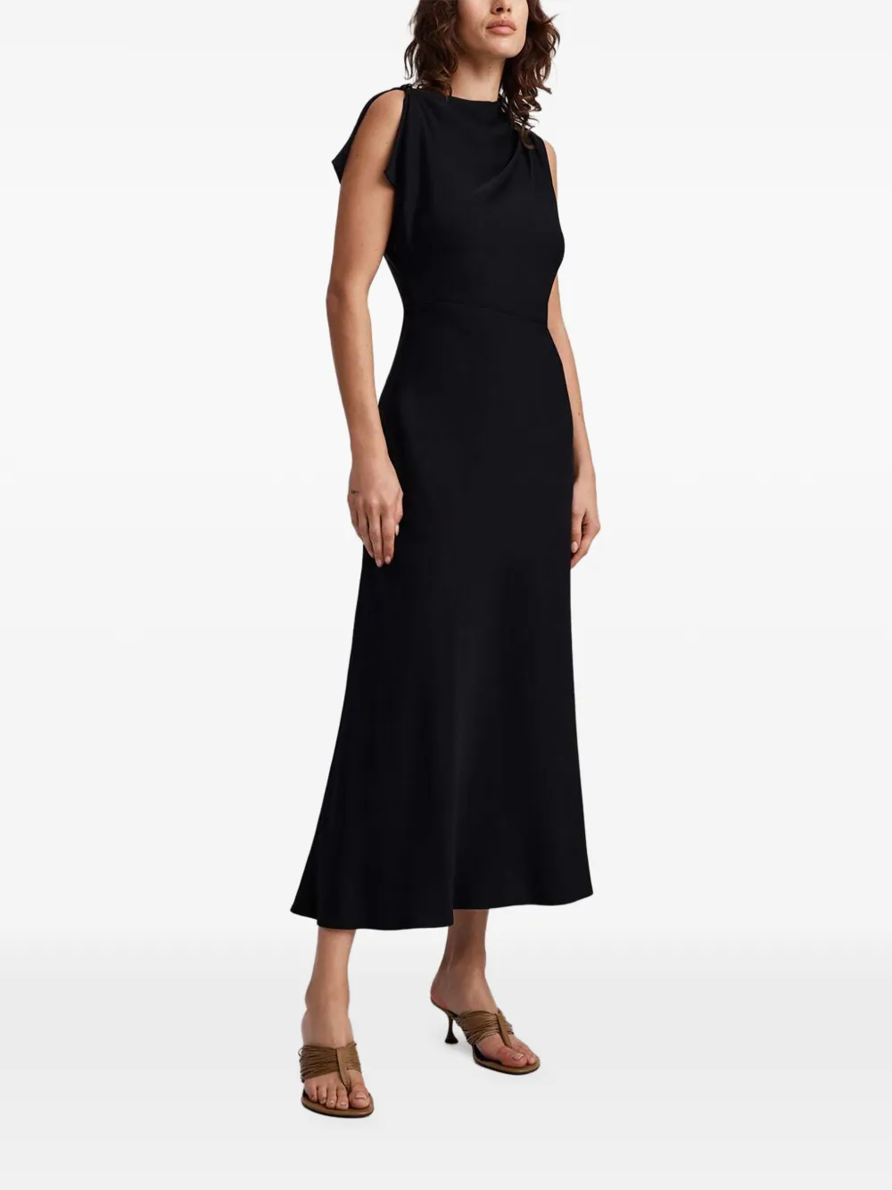 Anna Quan Charlie draped-detail midi dress Zwart