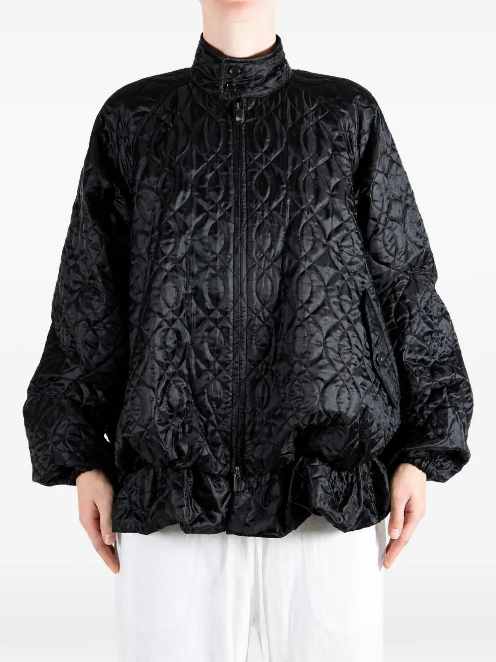Noir Kei Ninomiya quilted ruffled jacket Zwart