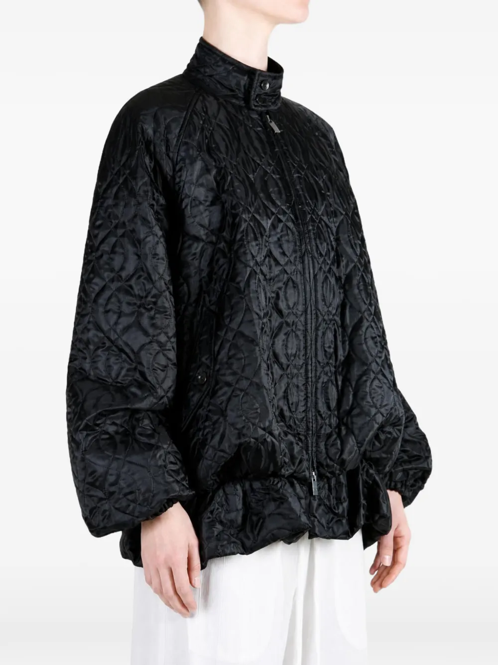 Noir Kei Ninomiya quilted ruffled jacket Zwart