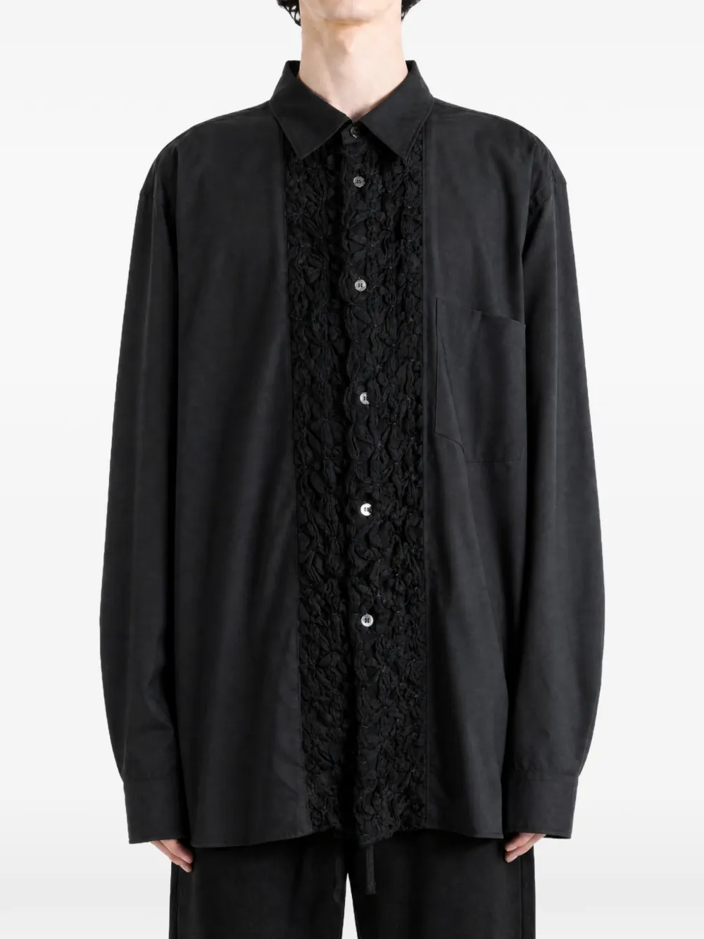 Comme des Garçons Homme Plus ruffled-trim shirt Zwart