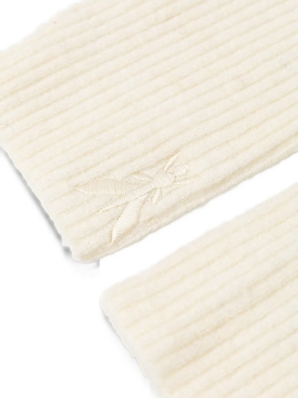Patrizia Pepe Ribgebreide vingerloze handschoenen met Fly-borduurwerk Beige