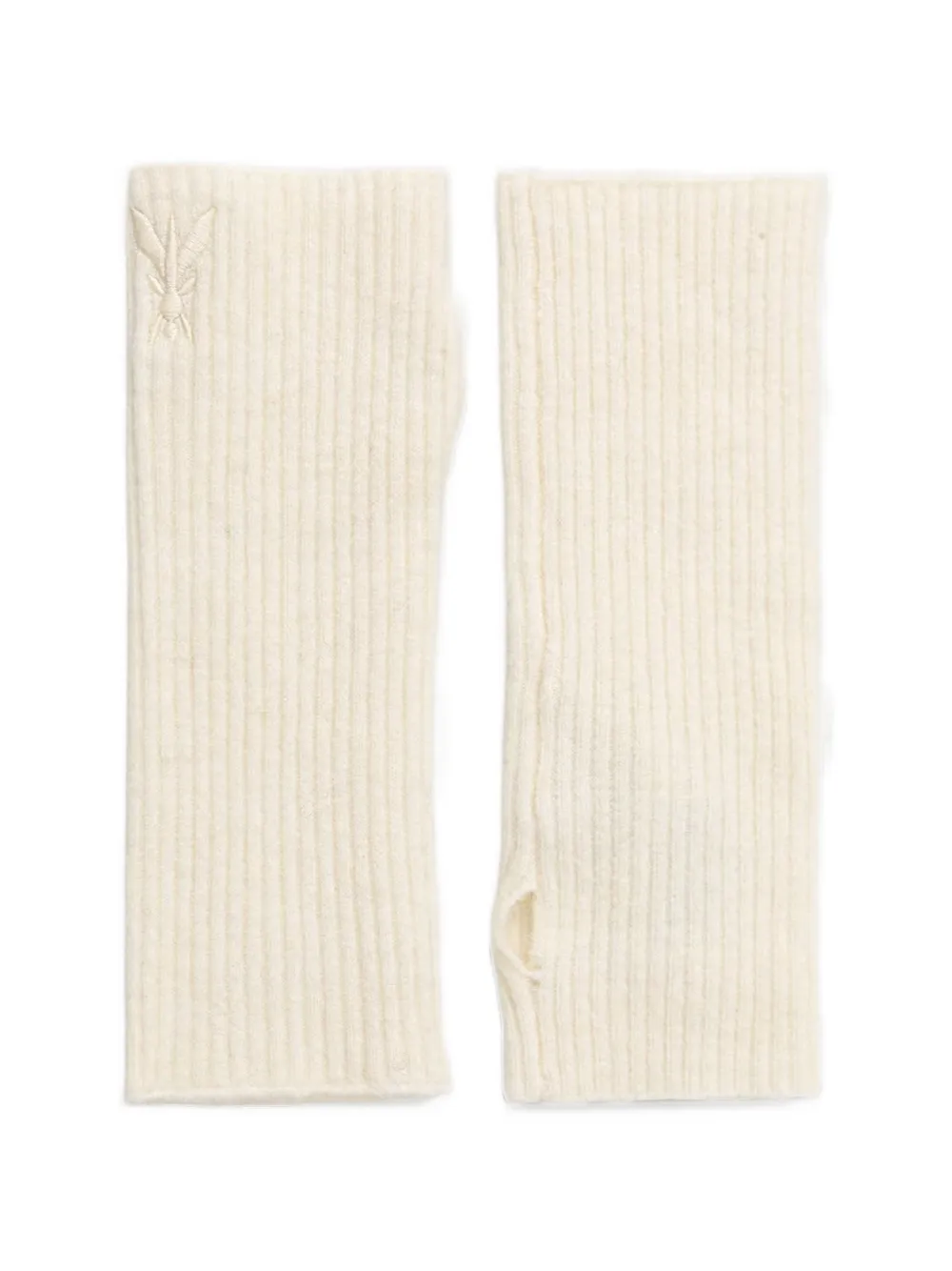 Patrizia Pepe Ribgebreide vingerloze handschoenen met Fly-borduurwerk Beige