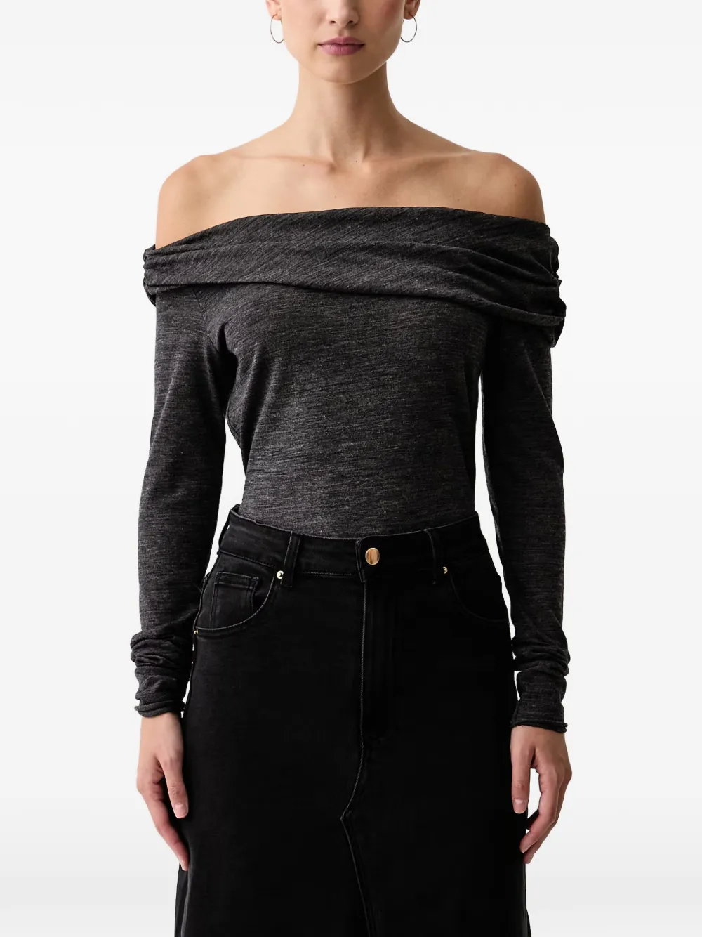 PINKO off-shoulder logo-embroidered sweater Grijs