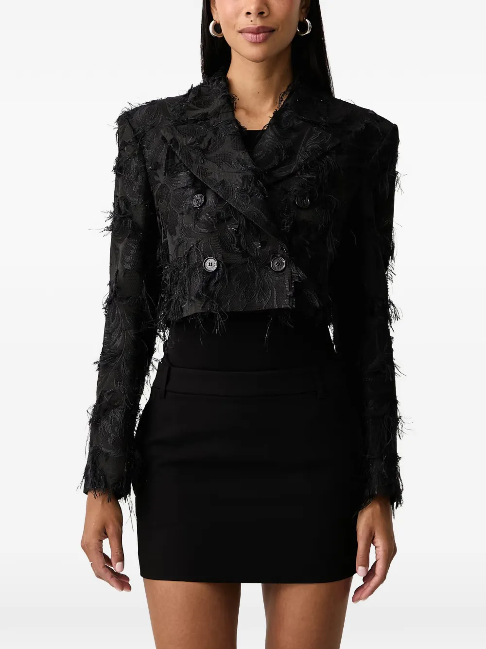 Patrizia Pepe feather-embellished jacquard jacket - Black