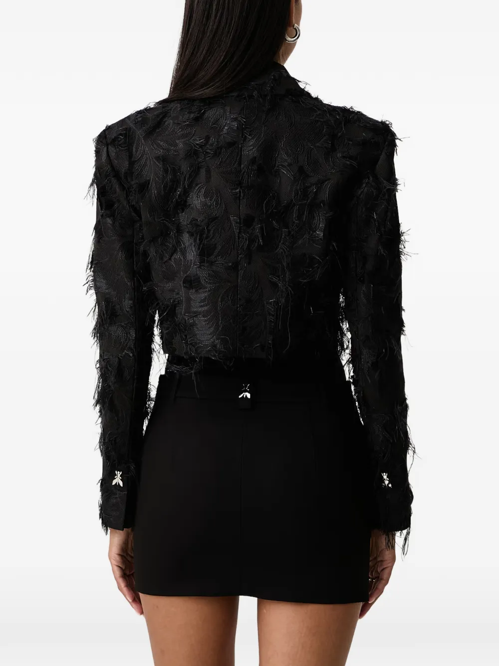 Patrizia Pepe feather-embellished jacquard jacket Zwart
